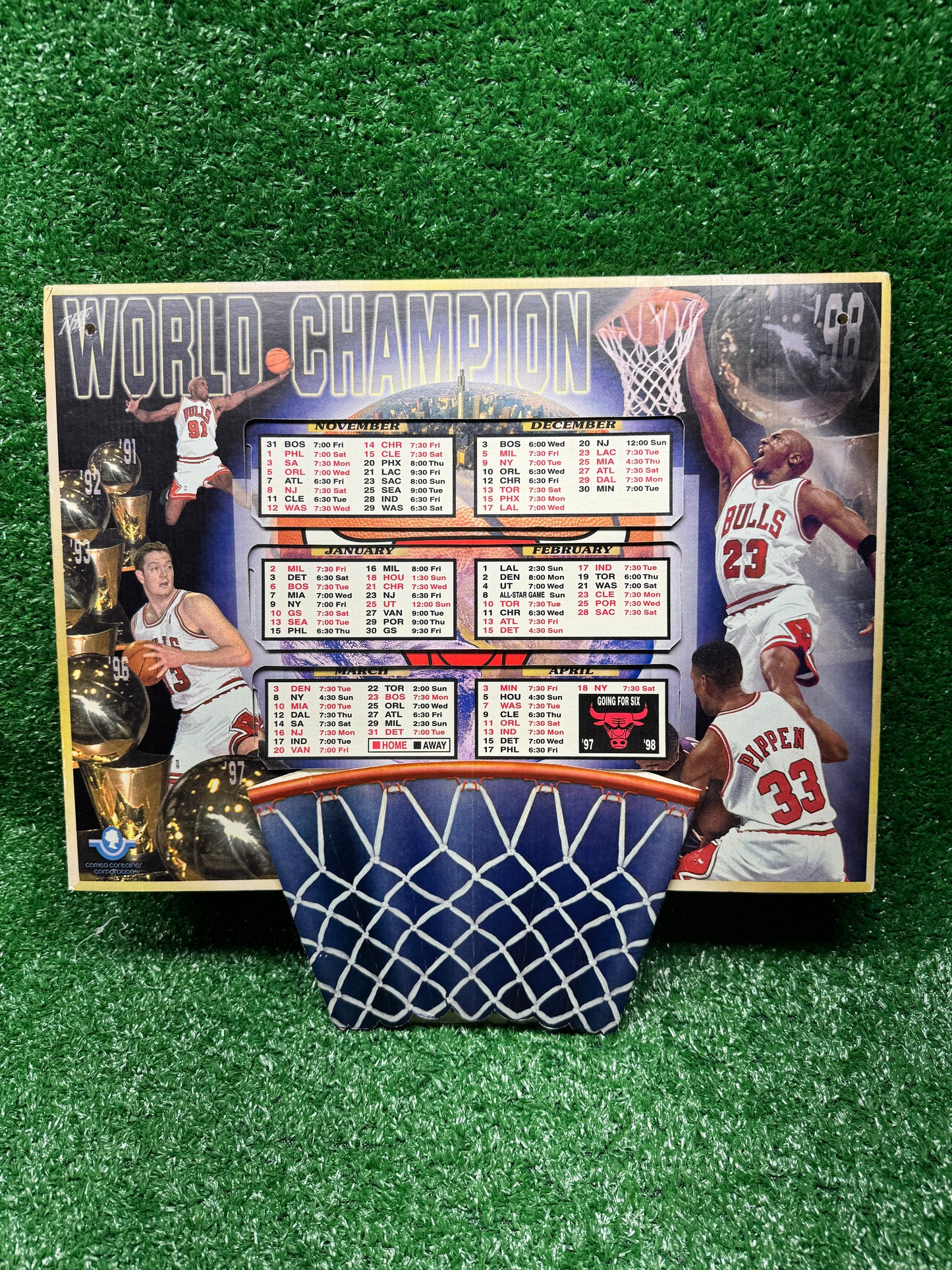 1997-98 Chicago Bulls World Championship Schedule With Pull Down Feature